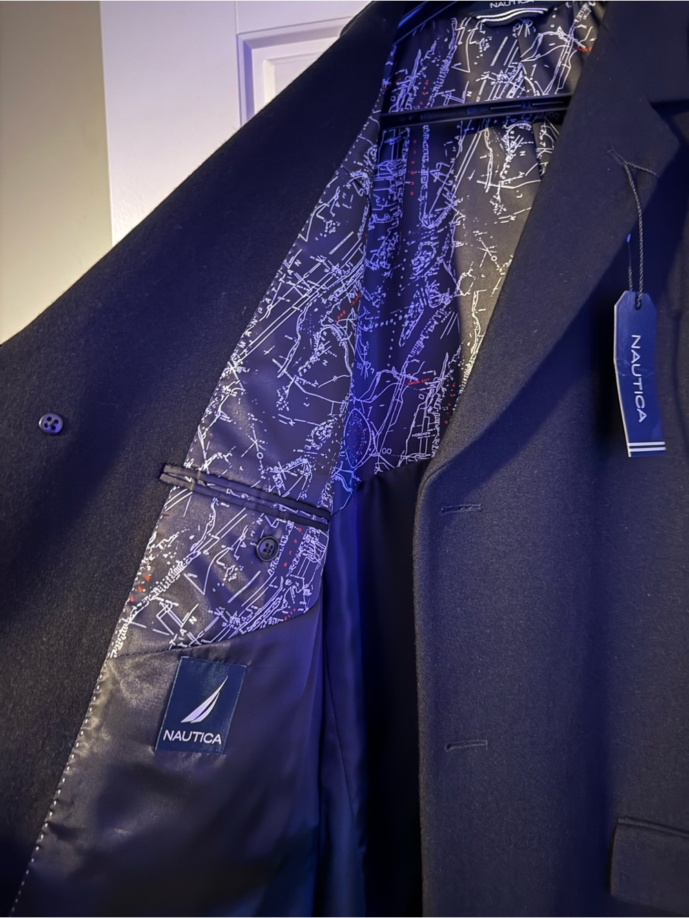 Nautica Men's Dark Gray Wool Coat with Navy Label